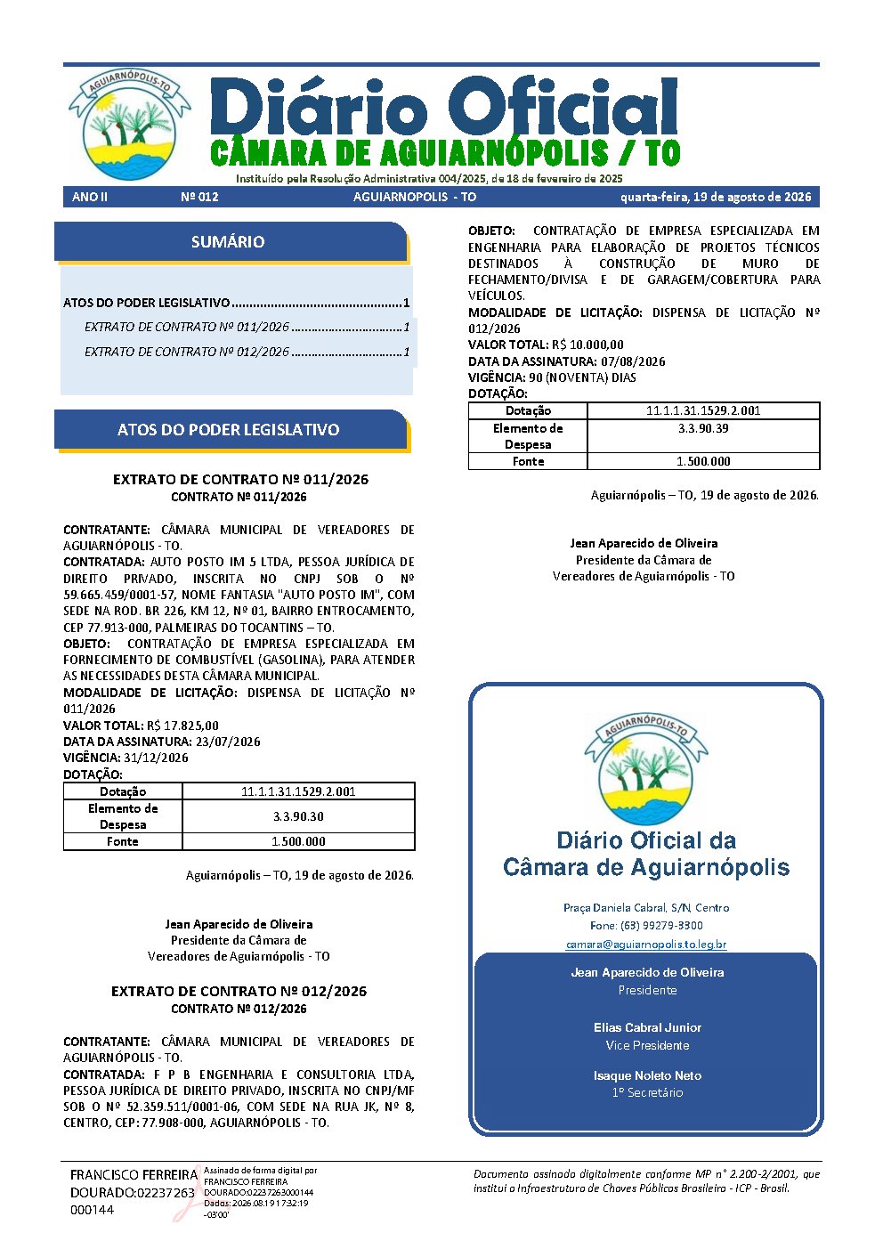 Diário Oficial N° 012